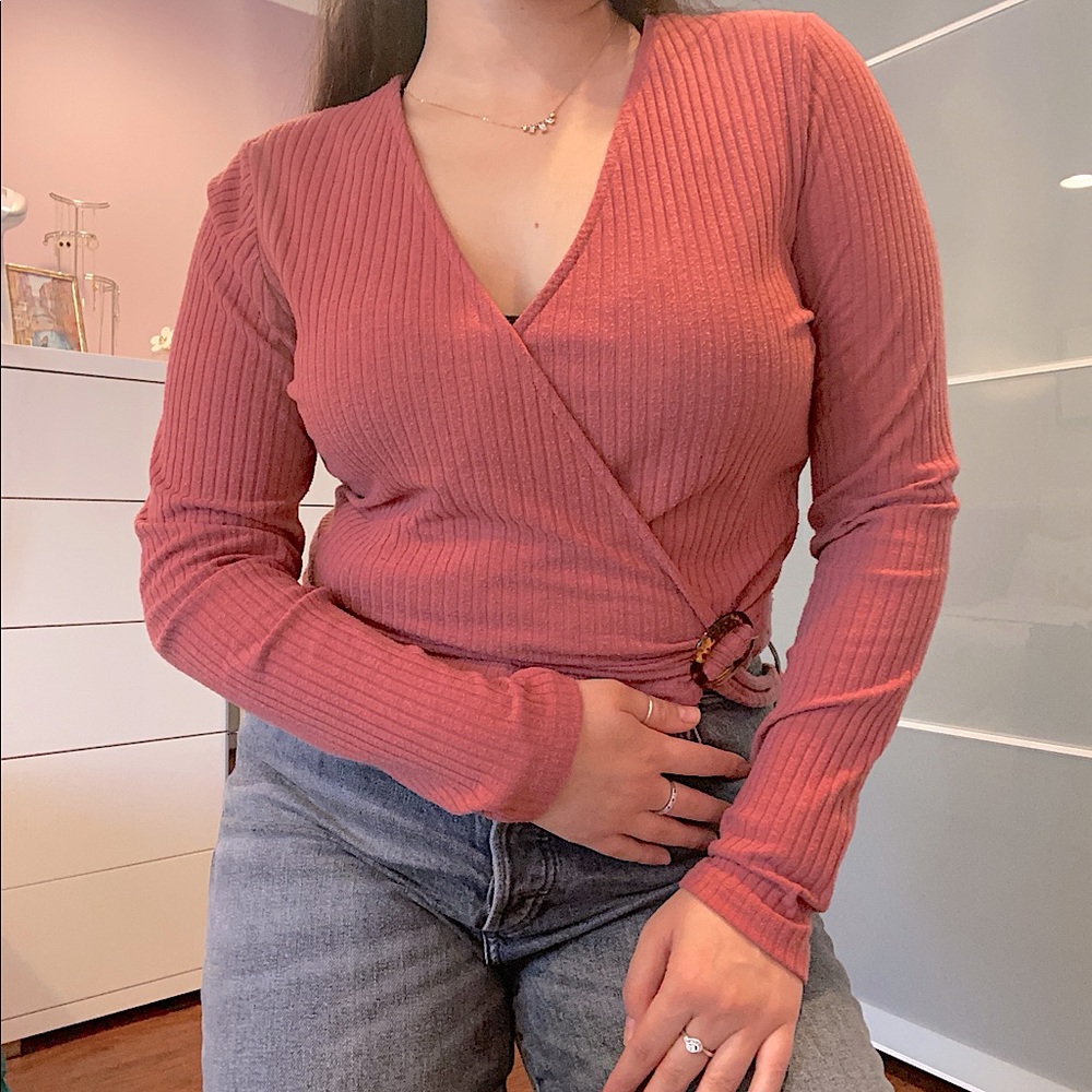 Primark burnt coral long sleeve wrap top